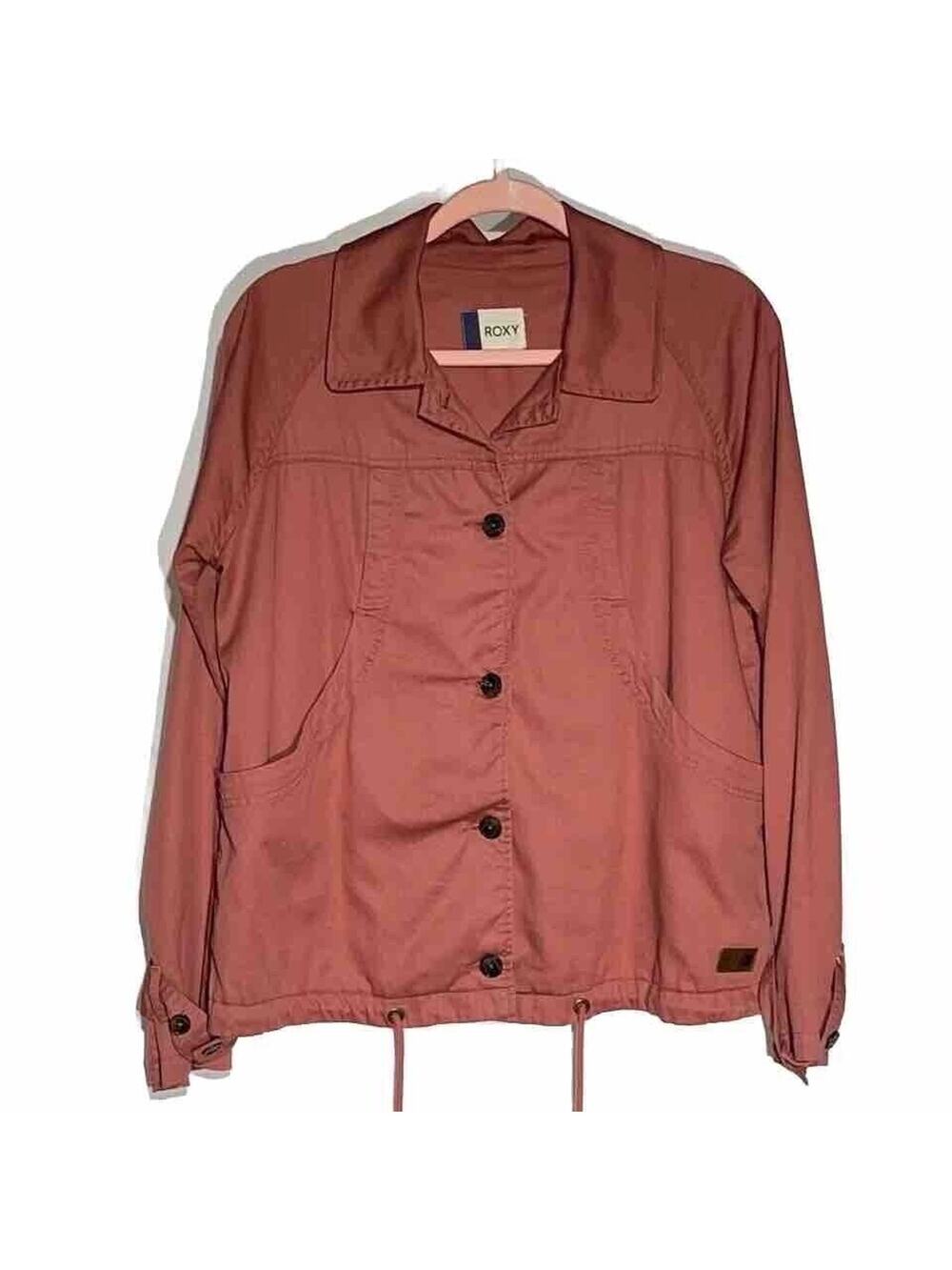 Roxy Dream Way Terracotta Utility Button-Front Jacket with Drawstring Hem Sz M
